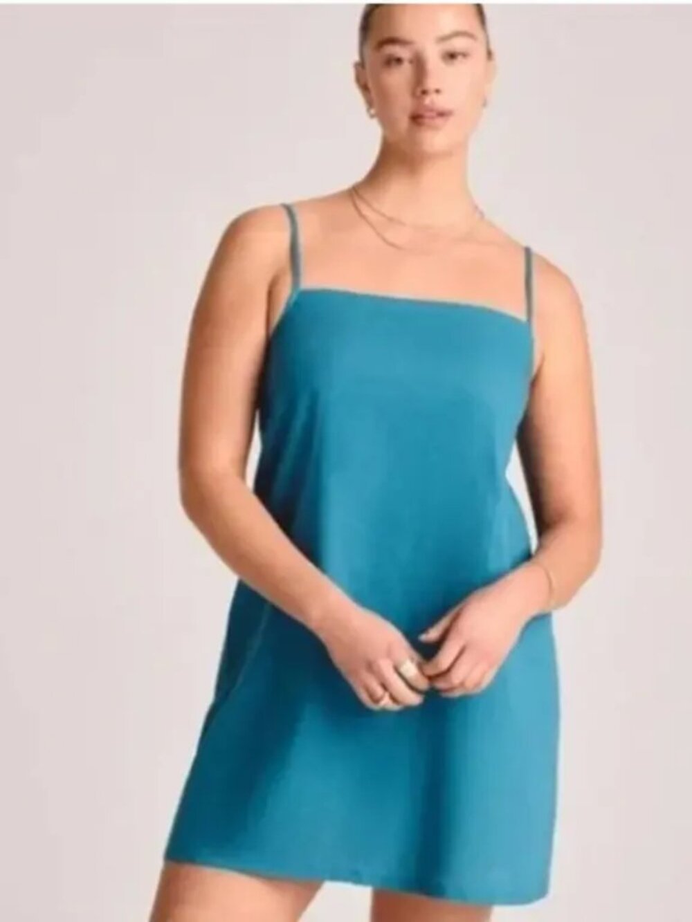 NWT Vitamin A XS Crepe Jade Teal Delia Linen Dress